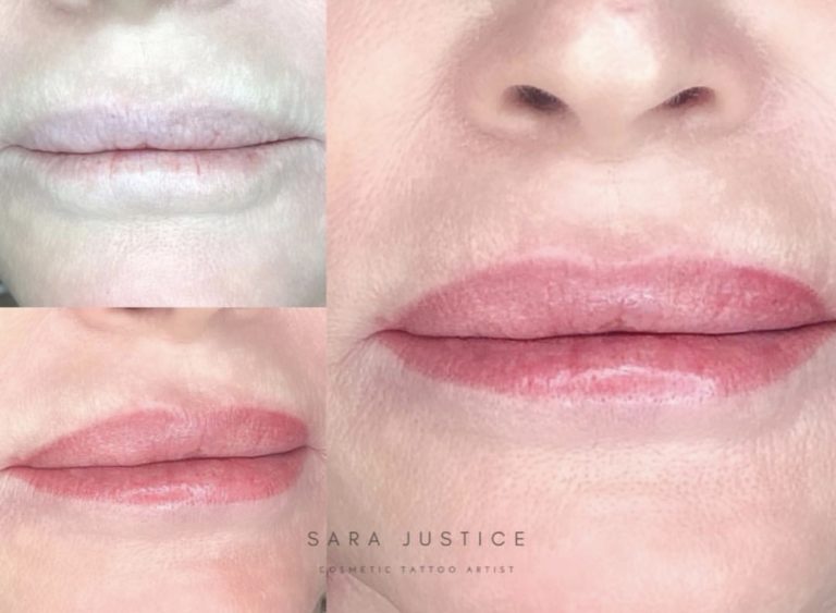 three views of a lady's lips