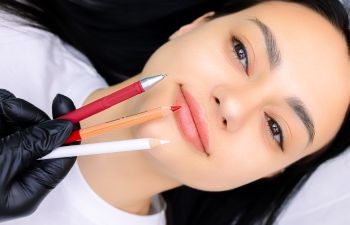 A woman before a permanent make up procedure.