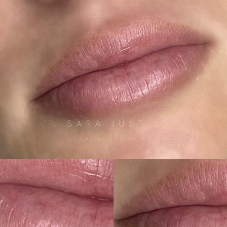 Healed lip tattoo showing natural color and smooth contour