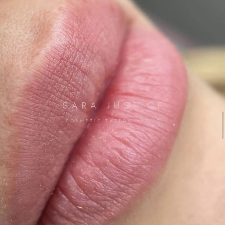 Healed lip tattoo showing natural color and smooth contour