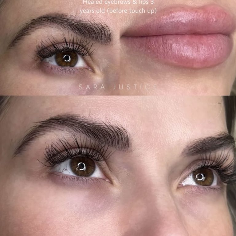 After healed eyebrow and lips tattoo, 3 years old, before touch up