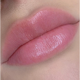 Close-up of a person's lips with a smooth, pink, and slightly glossy appearance.